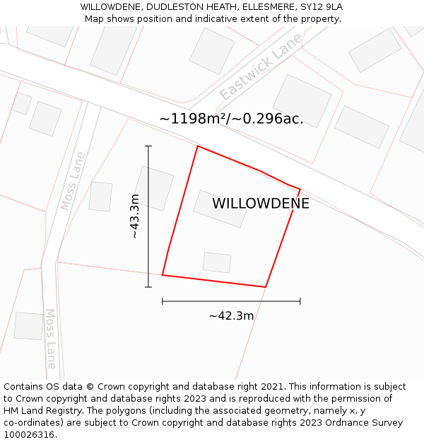 WILLOWDENE, DUDLESTON HEATH, ELLESMERE, SY12 9LA: Plot and title map