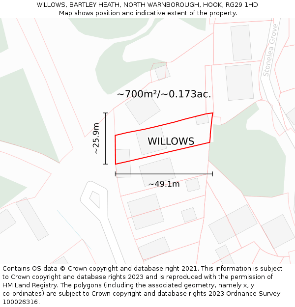 WILLOWS, BARTLEY HEATH, NORTH WARNBOROUGH, HOOK, RG29 1HD: Plot and title map