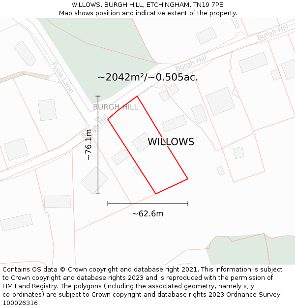 WILLOWS, BURGH HILL, ETCHINGHAM, TN19 7PE: Plot and title map