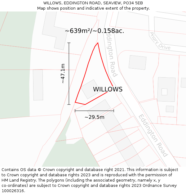 WILLOWS, EDDINGTON ROAD, SEAVIEW, PO34 5EB: Plot and title map