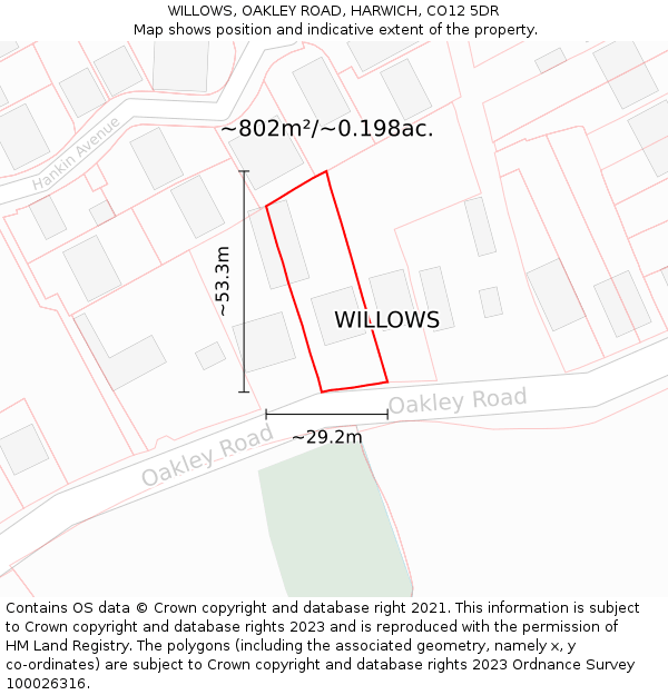 WILLOWS, OAKLEY ROAD, HARWICH, CO12 5DR: Plot and title map