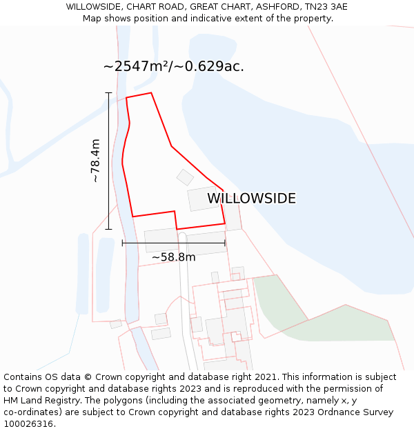 WILLOWSIDE, CHART ROAD, GREAT CHART, ASHFORD, TN23 3AE: Plot and title map