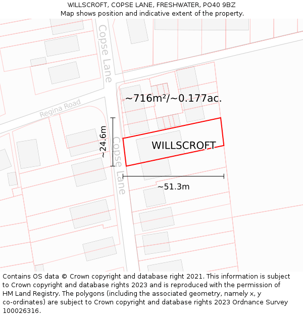 WILLSCROFT, COPSE LANE, FRESHWATER, PO40 9BZ: Plot and title map