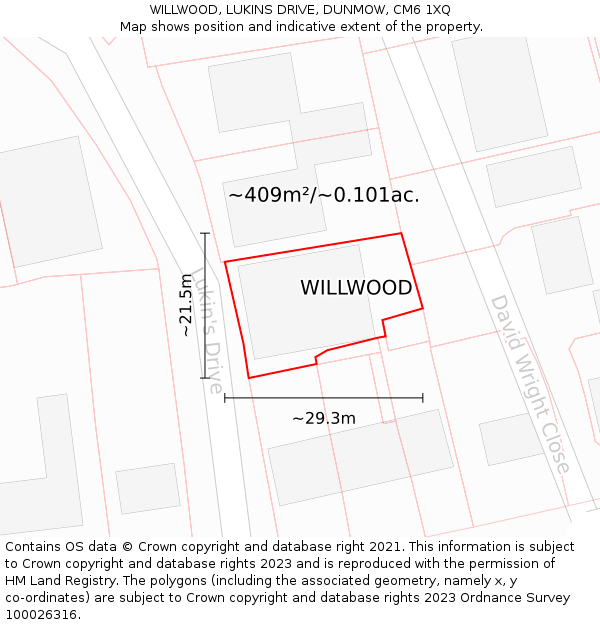 WILLWOOD, LUKINS DRIVE, DUNMOW, CM6 1XQ: Plot and title map