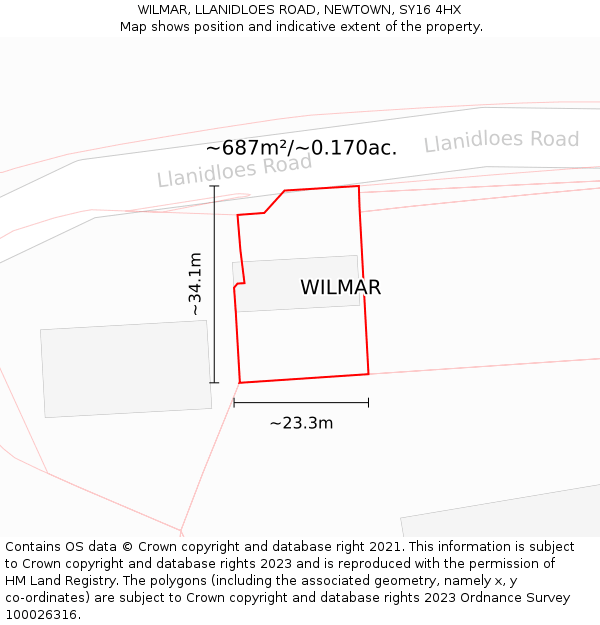 WILMAR, LLANIDLOES ROAD, NEWTOWN, SY16 4HX: Plot and title map