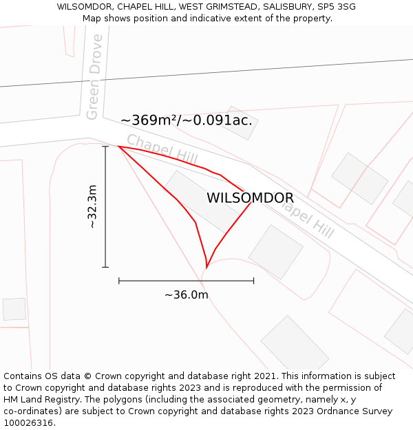 WILSOMDOR, CHAPEL HILL, WEST GRIMSTEAD, SALISBURY, SP5 3SG: Plot and title map