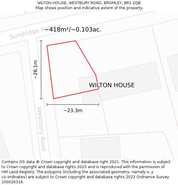 WILTON HOUSE, WESTBURY ROAD, BROMLEY, BR1 2QB: Plot and title map