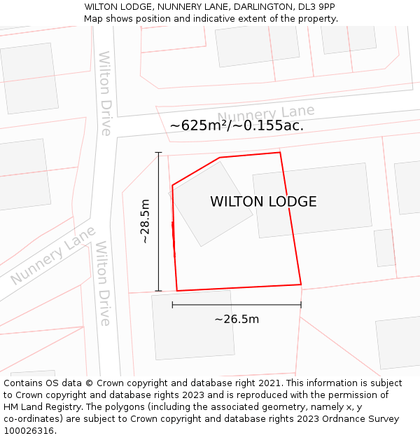 WILTON LODGE, NUNNERY LANE, DARLINGTON, DL3 9PP: Plot and title map
