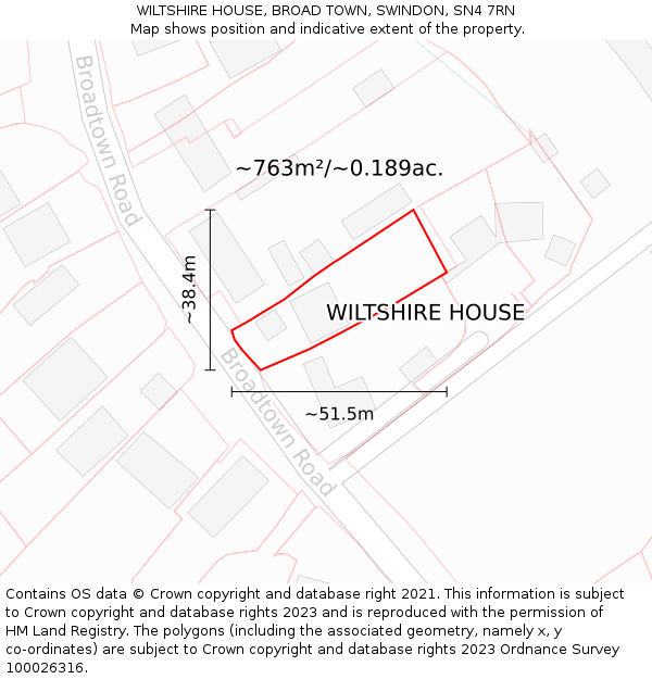 WILTSHIRE HOUSE, BROAD TOWN, SWINDON, SN4 7RN: Plot and title map