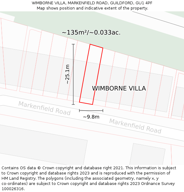 WIMBORNE VILLA, MARKENFIELD ROAD, GUILDFORD, GU1 4PF: Plot and title map