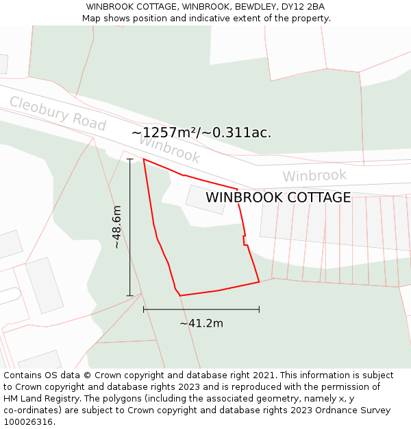 WINBROOK COTTAGE, WINBROOK, BEWDLEY, DY12 2BA: Plot and title map