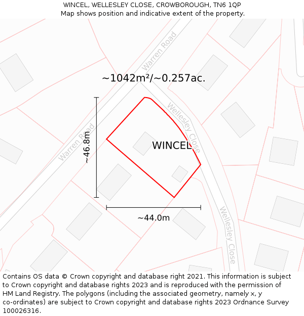 WINCEL, WELLESLEY CLOSE, CROWBOROUGH, TN6 1QP: Plot and title map