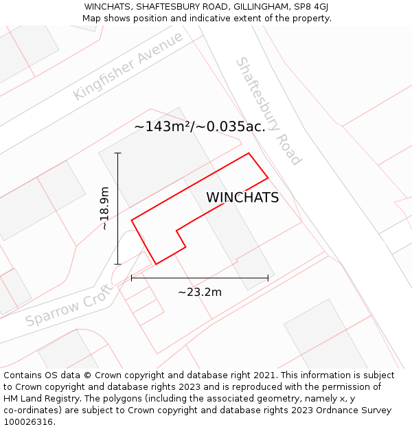 WINCHATS, SHAFTESBURY ROAD, GILLINGHAM, SP8 4GJ: Plot and title map