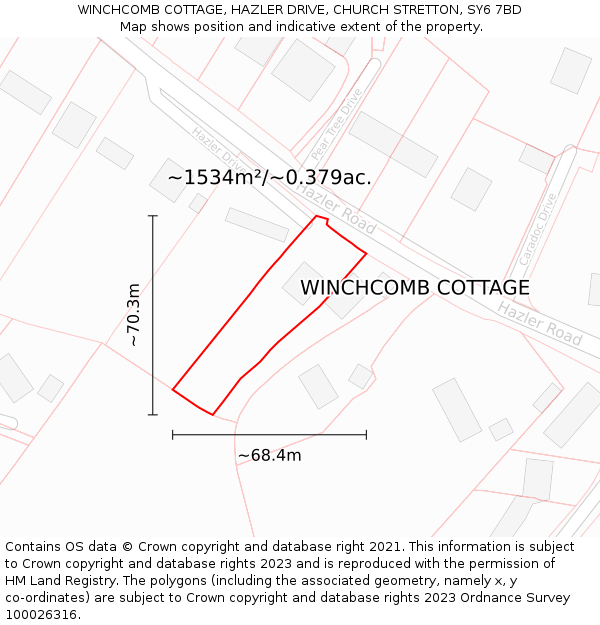 WINCHCOMB COTTAGE, HAZLER DRIVE, CHURCH STRETTON, SY6 7BD: Plot and title map