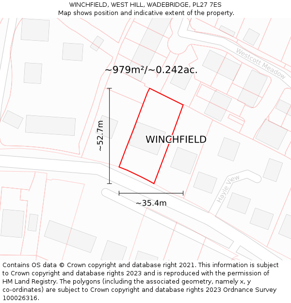 WINCHFIELD, WEST HILL, WADEBRIDGE, PL27 7ES: Plot and title map