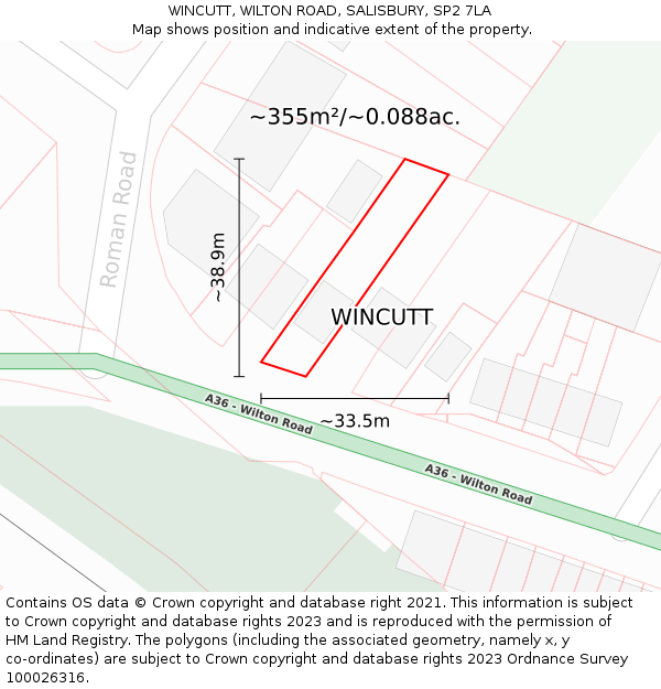 WINCUTT, WILTON ROAD, SALISBURY, SP2 7LA: Plot and title map