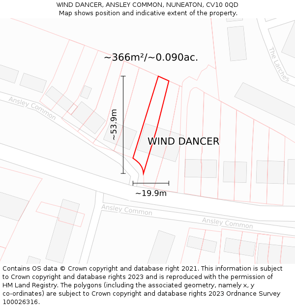WIND DANCER, ANSLEY COMMON, NUNEATON, CV10 0QD: Plot and title map