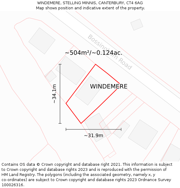 WINDEMERE, STELLING MINNIS, CANTERBURY, CT4 6AG: Plot and title map