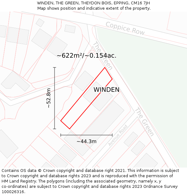 WINDEN, THE GREEN, THEYDON BOIS, EPPING, CM16 7JH: Plot and title map