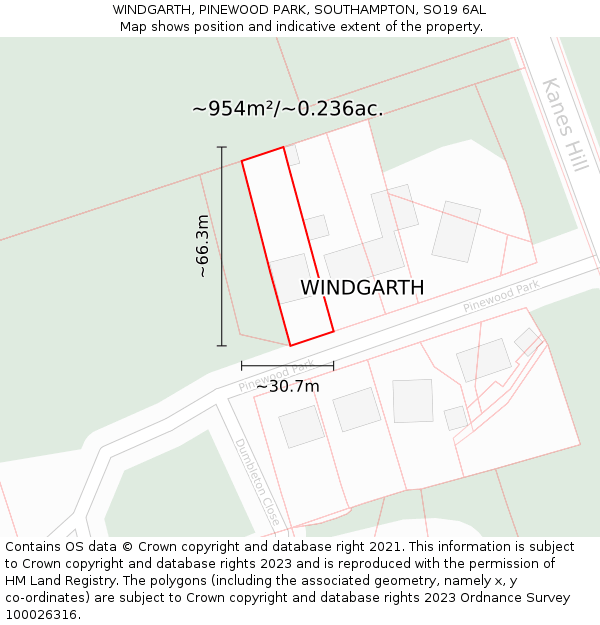 WINDGARTH, PINEWOOD PARK, SOUTHAMPTON, SO19 6AL: Plot and title map