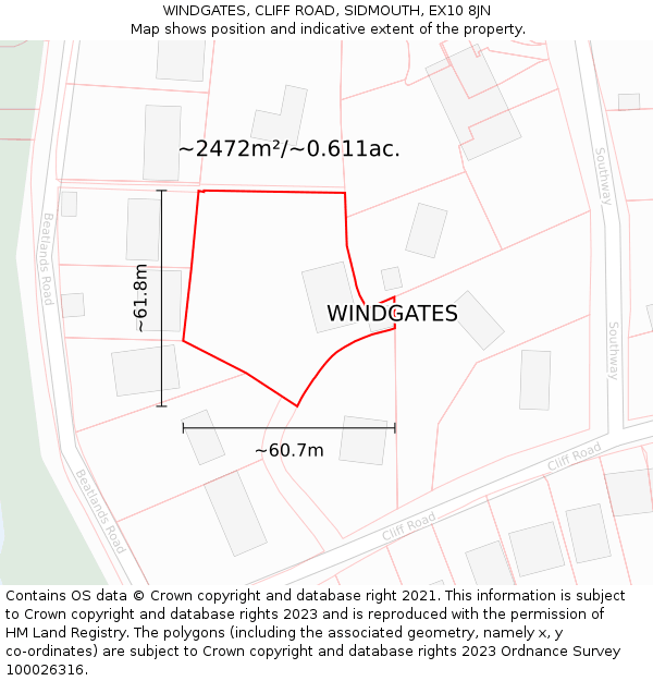 WINDGATES, CLIFF ROAD, SIDMOUTH, EX10 8JN: Plot and title map