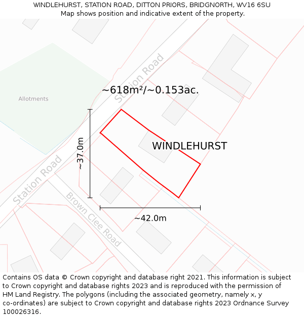 WINDLEHURST, STATION ROAD, DITTON PRIORS, BRIDGNORTH, WV16 6SU: Plot and title map