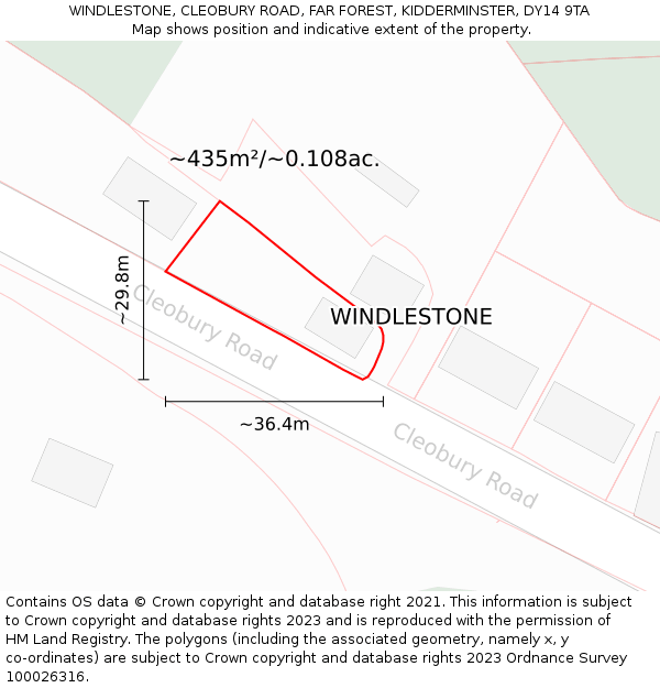 WINDLESTONE, CLEOBURY ROAD, FAR FOREST, KIDDERMINSTER, DY14 9TA: Plot and title map