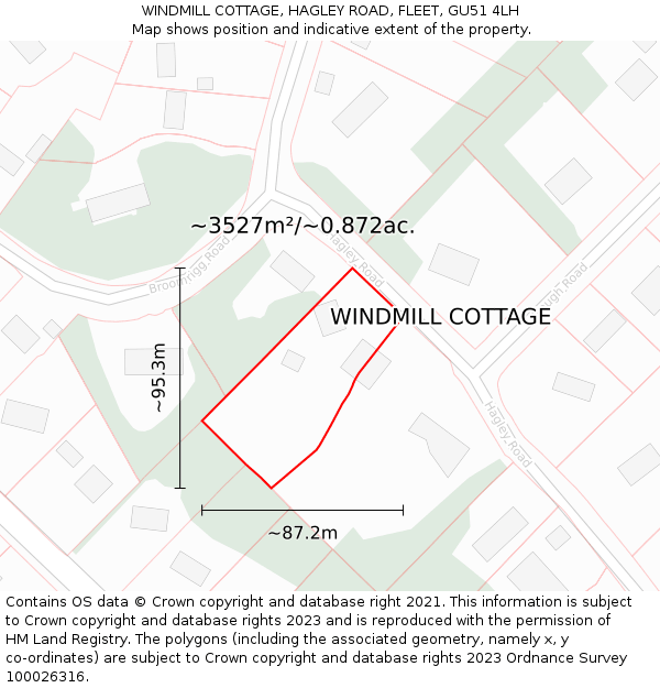 WINDMILL COTTAGE, HAGLEY ROAD, FLEET, GU51 4LH: Plot and title map