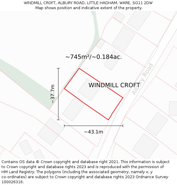 WINDMILL CROFT, ALBURY ROAD, LITTLE HADHAM, WARE, SG11 2DW: Plot and title map