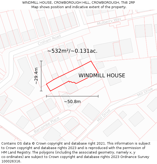 WINDMILL HOUSE, CROWBOROUGH HILL, CROWBOROUGH, TN6 2RP: Plot and title map
