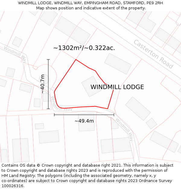 WINDMILL LODGE, WINDMILL WAY, EMPINGHAM ROAD, STAMFORD, PE9 2RH: Plot and title map