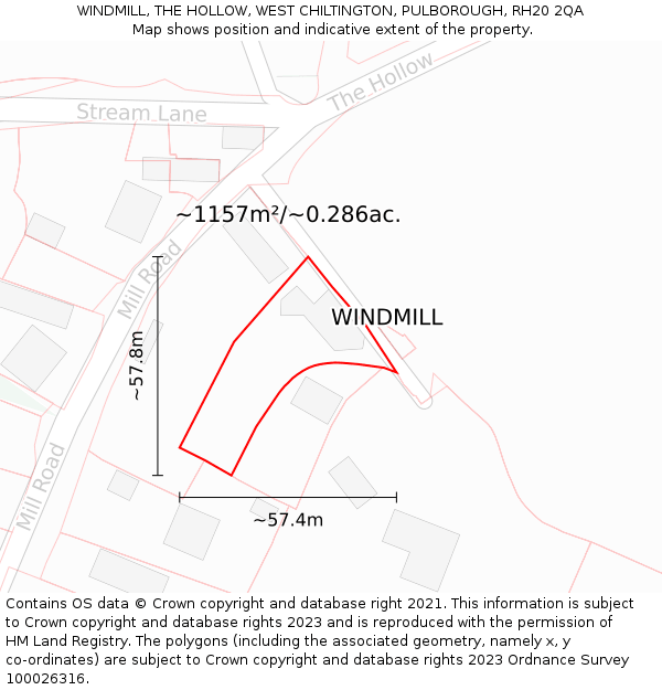 WINDMILL, THE HOLLOW, WEST CHILTINGTON, PULBOROUGH, RH20 2QA: Plot and title map