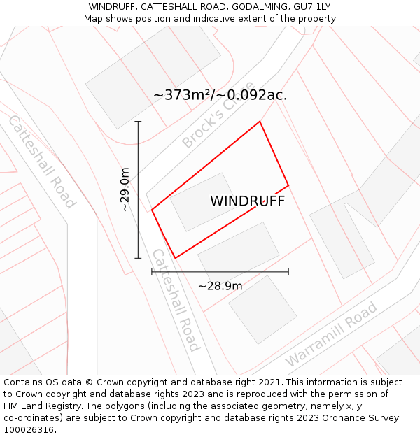 WINDRUFF, CATTESHALL ROAD, GODALMING, GU7 1LY: Plot and title map
