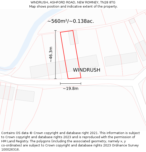 WINDRUSH, ASHFORD ROAD, NEW ROMNEY, TN28 8TG: Plot and title map