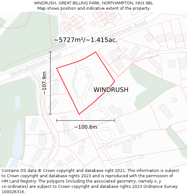 WINDRUSH, GREAT BILLING PARK, NORTHAMPTON, NN3 9BL: Plot and title map