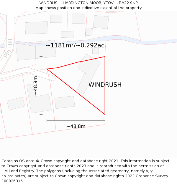 WINDRUSH, HARDINGTON MOOR, YEOVIL, BA22 9NP: Plot and title map