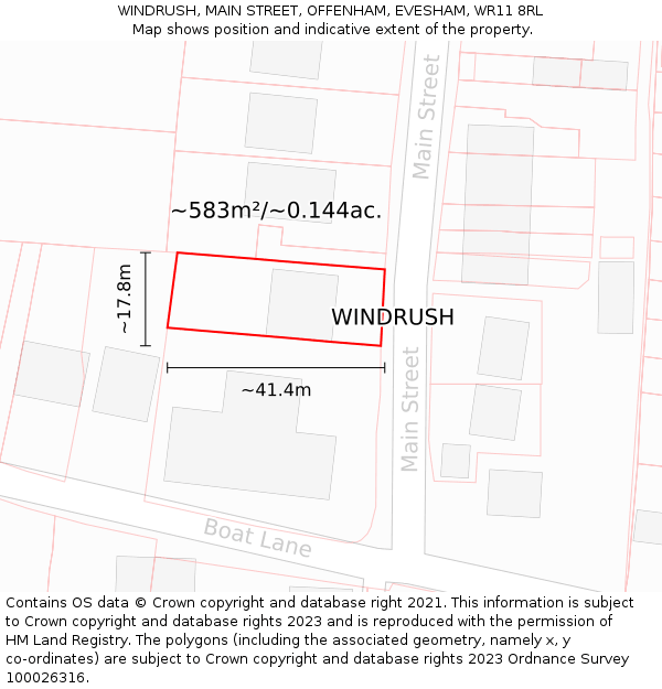 WINDRUSH, MAIN STREET, OFFENHAM, EVESHAM, WR11 8RL: Plot and title map