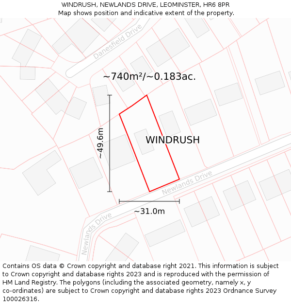 WINDRUSH, NEWLANDS DRIVE, LEOMINSTER, HR6 8PR: Plot and title map