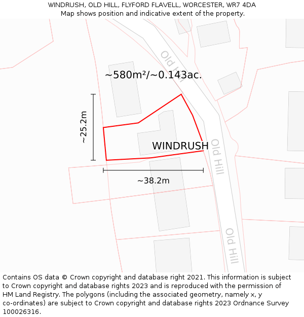 WINDRUSH, OLD HILL, FLYFORD FLAVELL, WORCESTER, WR7 4DA: Plot and title map