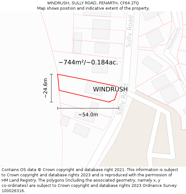 WINDRUSH, SULLY ROAD, PENARTH, CF64 2TQ: Plot and title map