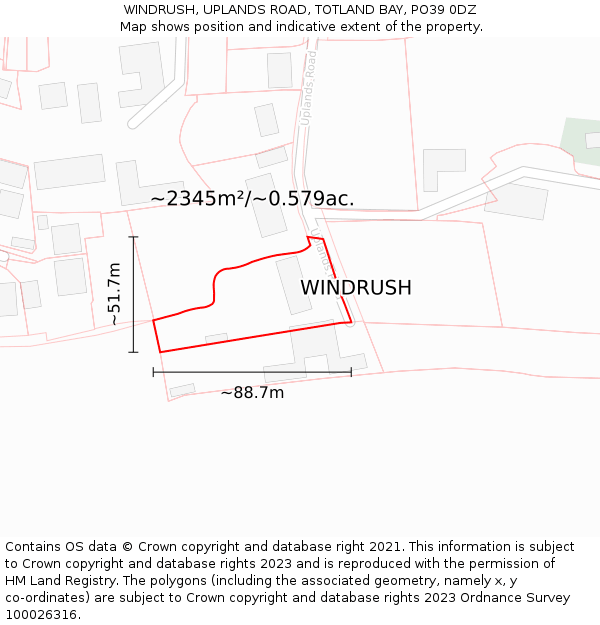 WINDRUSH, UPLANDS ROAD, TOTLAND BAY, PO39 0DZ: Plot and title map