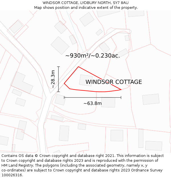 WINDSOR COTTAGE, LYDBURY NORTH, SY7 8AU: Plot and title map