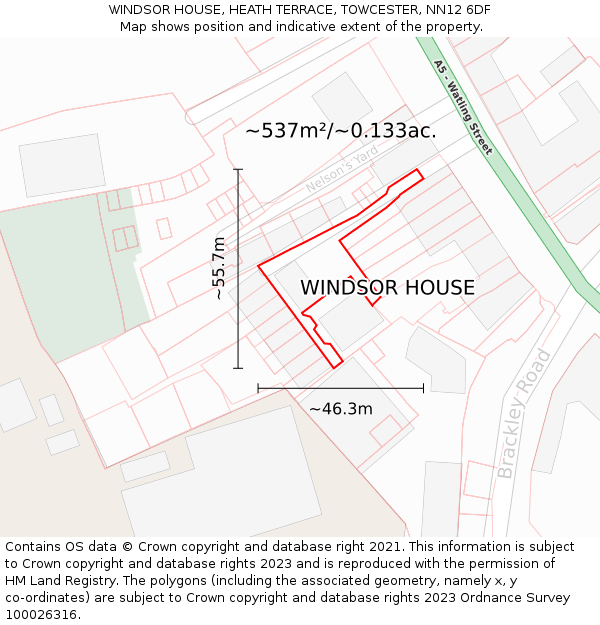 WINDSOR HOUSE, HEATH TERRACE, TOWCESTER, NN12 6DF: Plot and title map