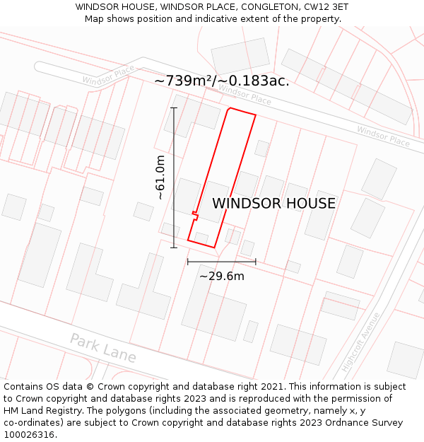 WINDSOR HOUSE, WINDSOR PLACE, CONGLETON, CW12 3ET: Plot and title map