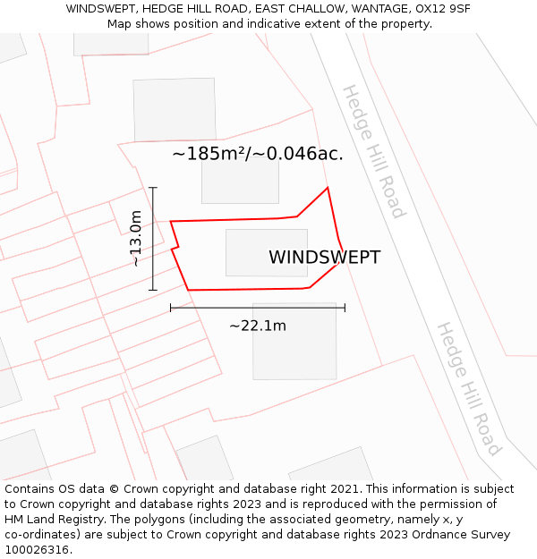 WINDSWEPT, HEDGE HILL ROAD, EAST CHALLOW, WANTAGE, OX12 9SF: Plot and title map