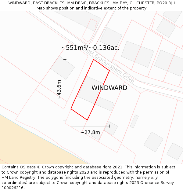 WINDWARD, EAST BRACKLESHAM DRIVE, BRACKLESHAM BAY, CHICHESTER, PO20 8JH: Plot and title map