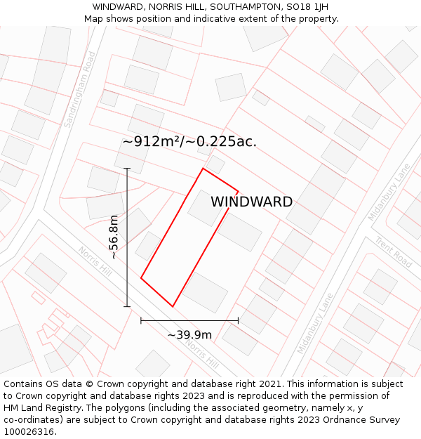 WINDWARD, NORRIS HILL, SOUTHAMPTON, SO18 1JH: Plot and title map