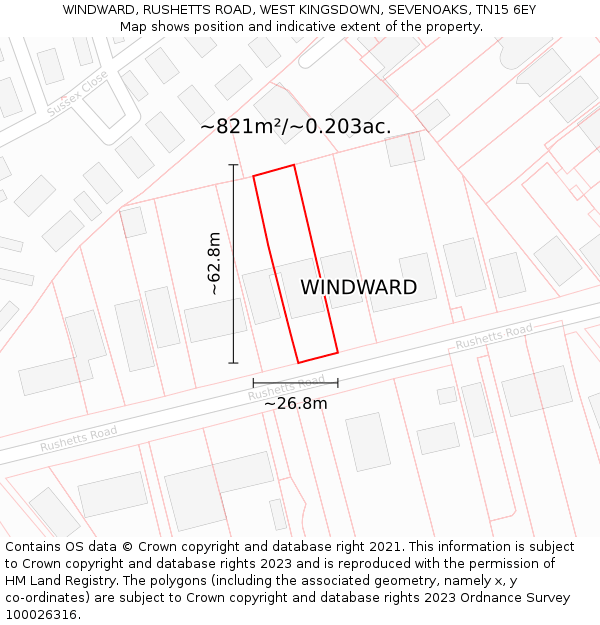 WINDWARD, RUSHETTS ROAD, WEST KINGSDOWN, SEVENOAKS, TN15 6EY: Plot and title map