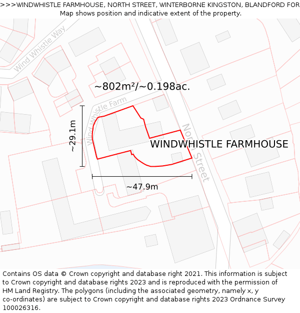 WINDWHISTLE FARMHOUSE, NORTH STREET, WINTERBORNE KINGSTON, BLANDFORD FORUM, DT11 9AZ: Plot and title map