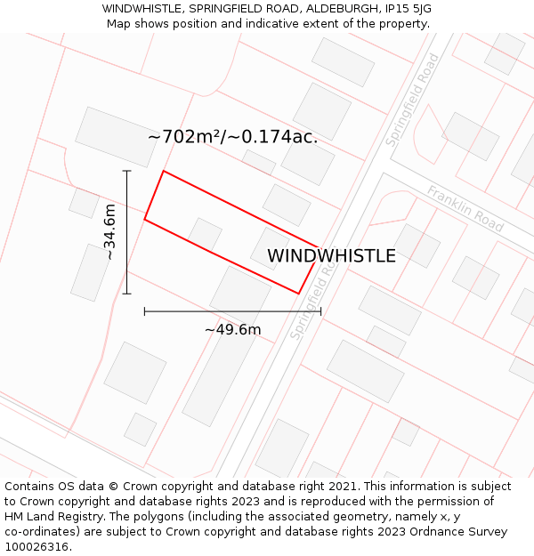 WINDWHISTLE, SPRINGFIELD ROAD, ALDEBURGH, IP15 5JG: Plot and title map